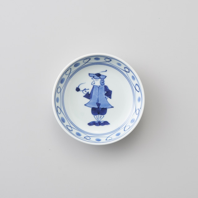 【青花】“パイプ異人” 3.6寸深小皿
