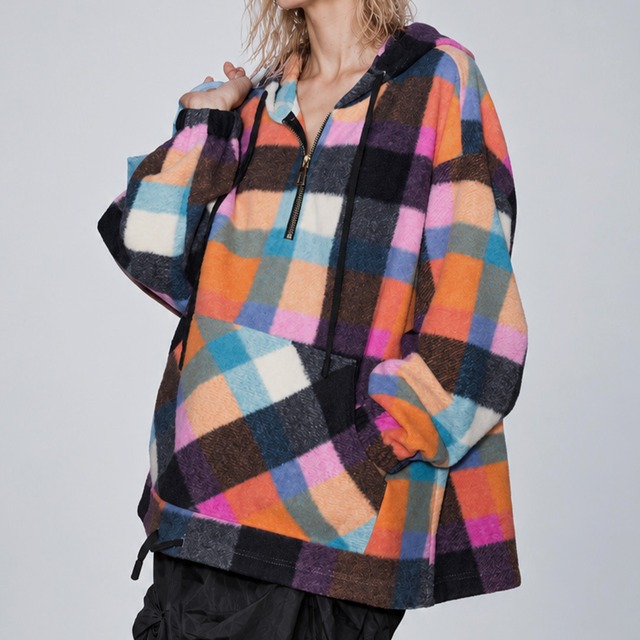 Multi check oversized anorak A00268