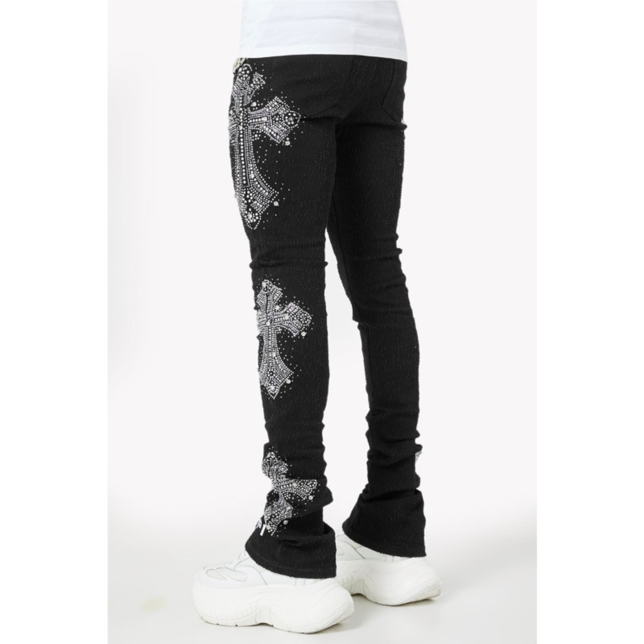 GUAPI / obsidian black distressed cross denim