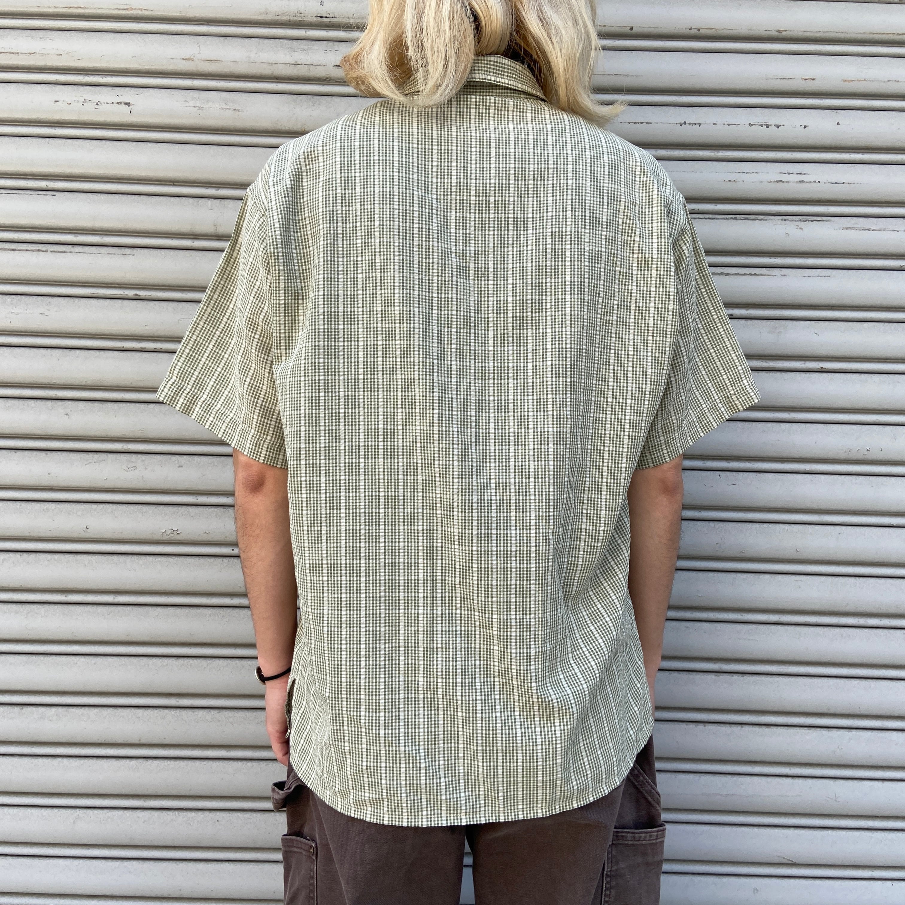 90s Patagonia パタゴニア チェック柄半袖シャツ S 香港製 緑