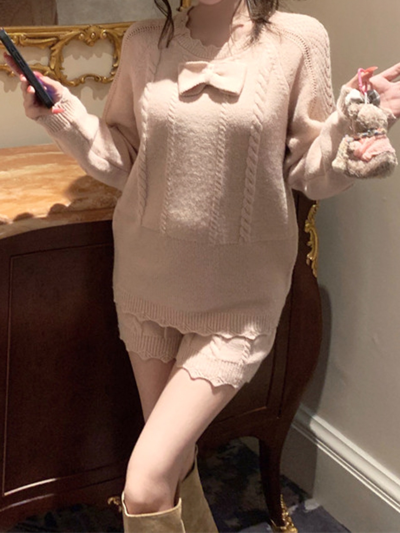 リボンガーリーニットセットアップ LK1818