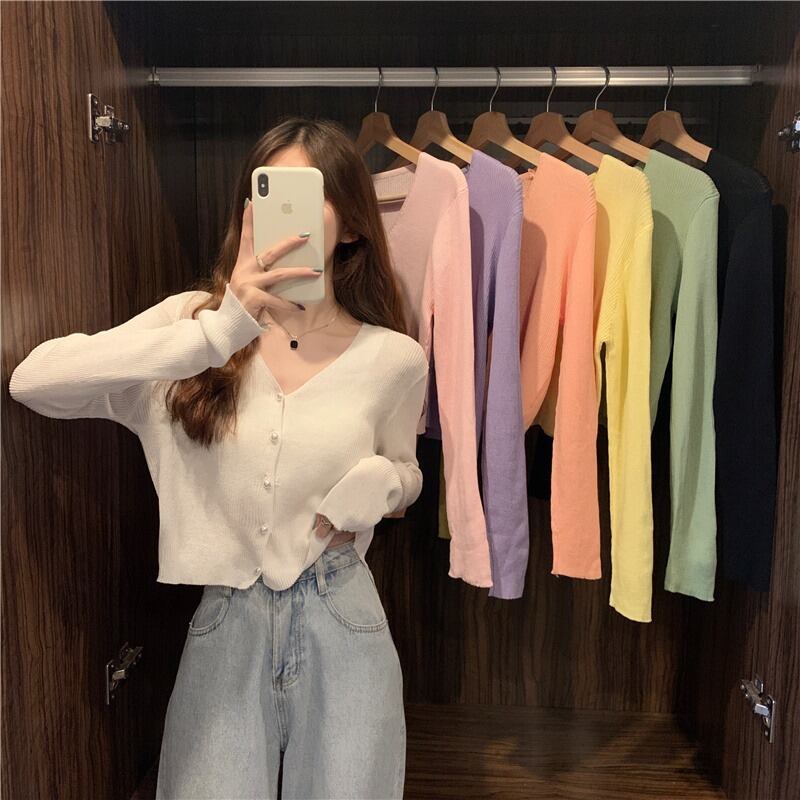 ニットセーター レディースサマー薄手Vネックカーディガンホワイトショートトップス ロング 夏物 1号婦人8999849578