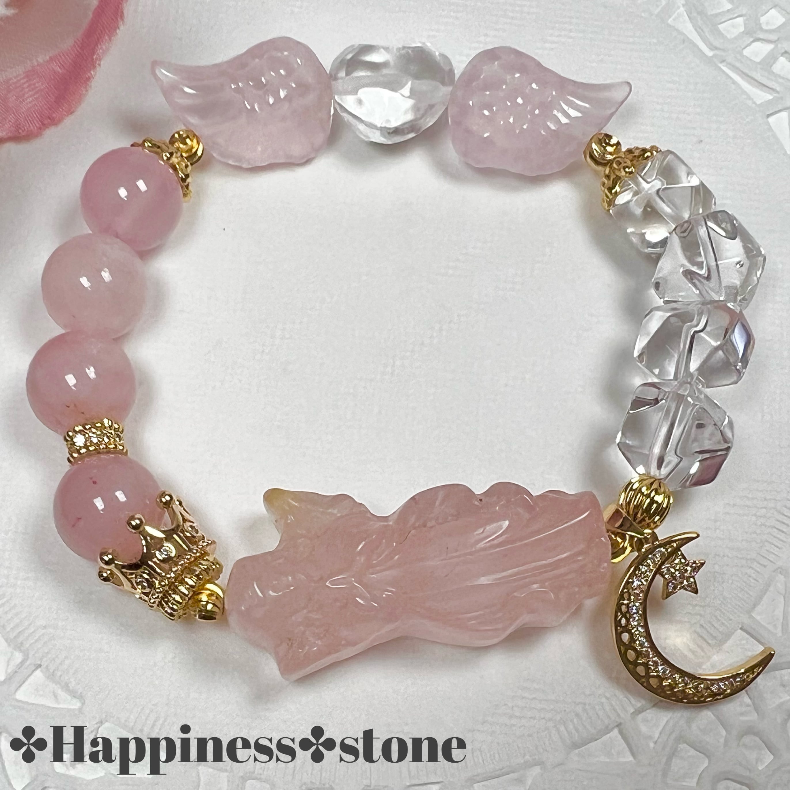 【ローズクォーツ 天使 羽根ハート ブレスレットʚ♥ɞ】❤︎送料無料❤︎天然石 パワーストーン