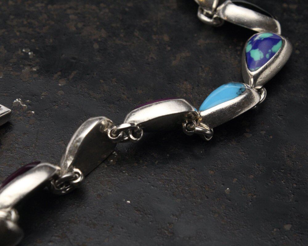 Vintage Tasco Multi Stone Silver Chain Bracelet [MEXICO TAXCO