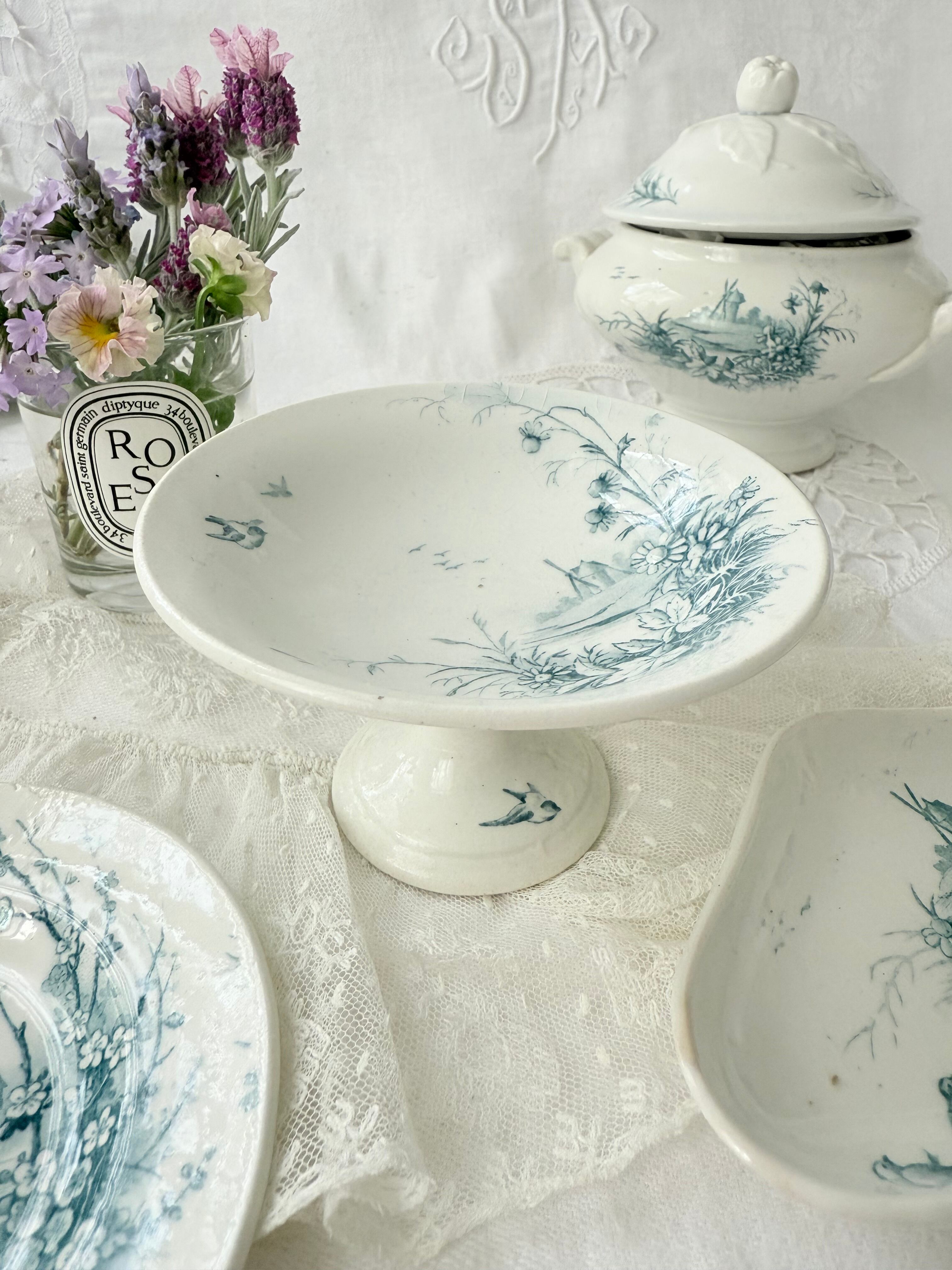 フランスアンティーク陶器おままごとデイネット小さなプレートとコンポ