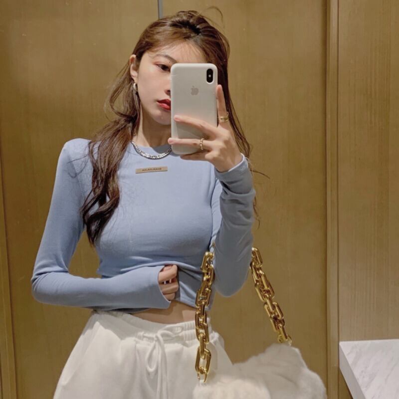 スタイルスリムショートTシャツ シャツ オータムトップス ロング 秋物 ハンチェンe60925143944