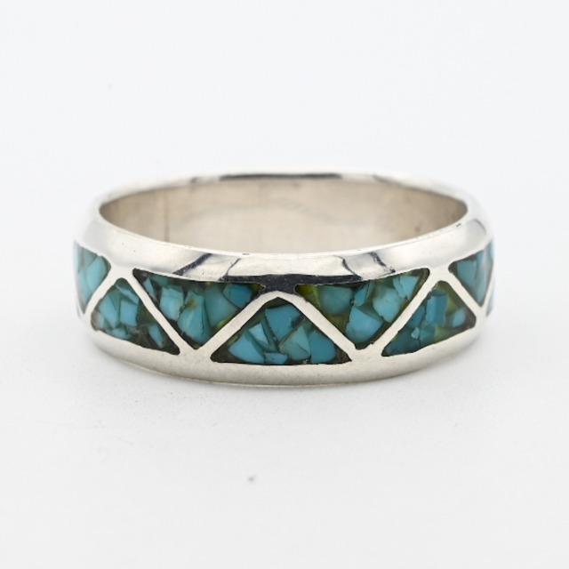 ZIGZAG Design Crushed Turquoise Inlay Band Ring #25.5 / USA