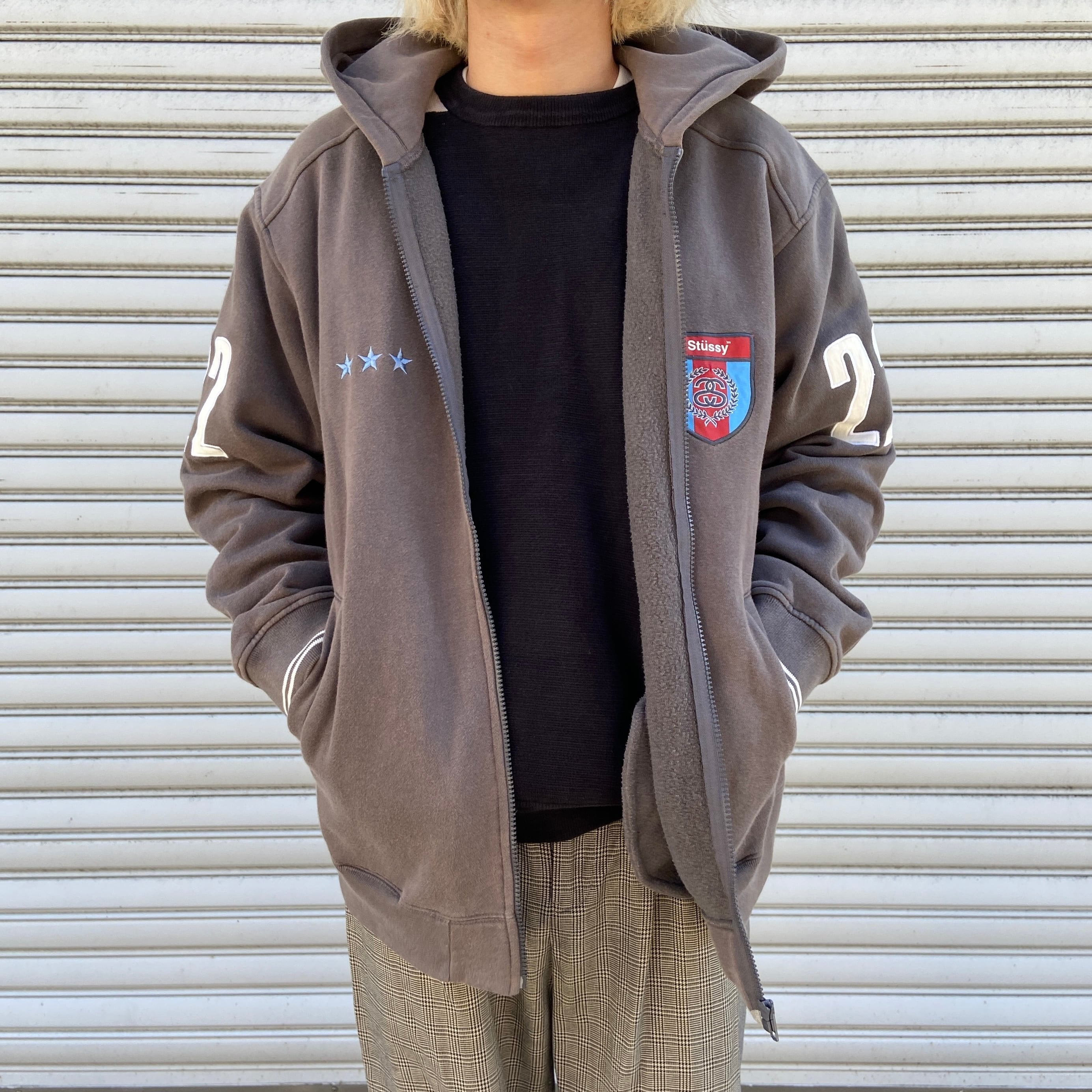 00s オールドステューシー ジップパーカー SSリンクロゴ フェード L