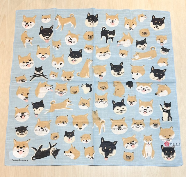 マツモトヨーコ大判ハンカチ　柴犬づくし