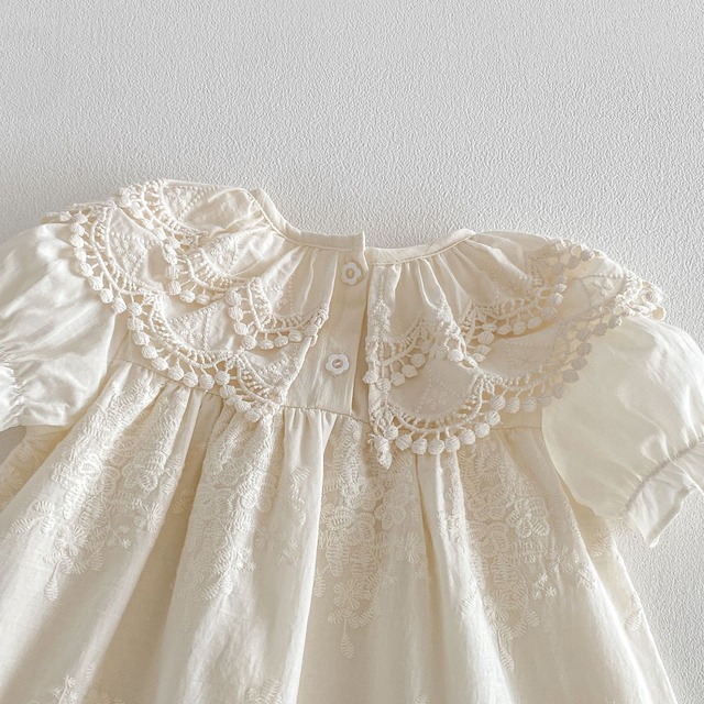 【BABY】オートクリームレースフリル刺繍半袖ワンピース - 14