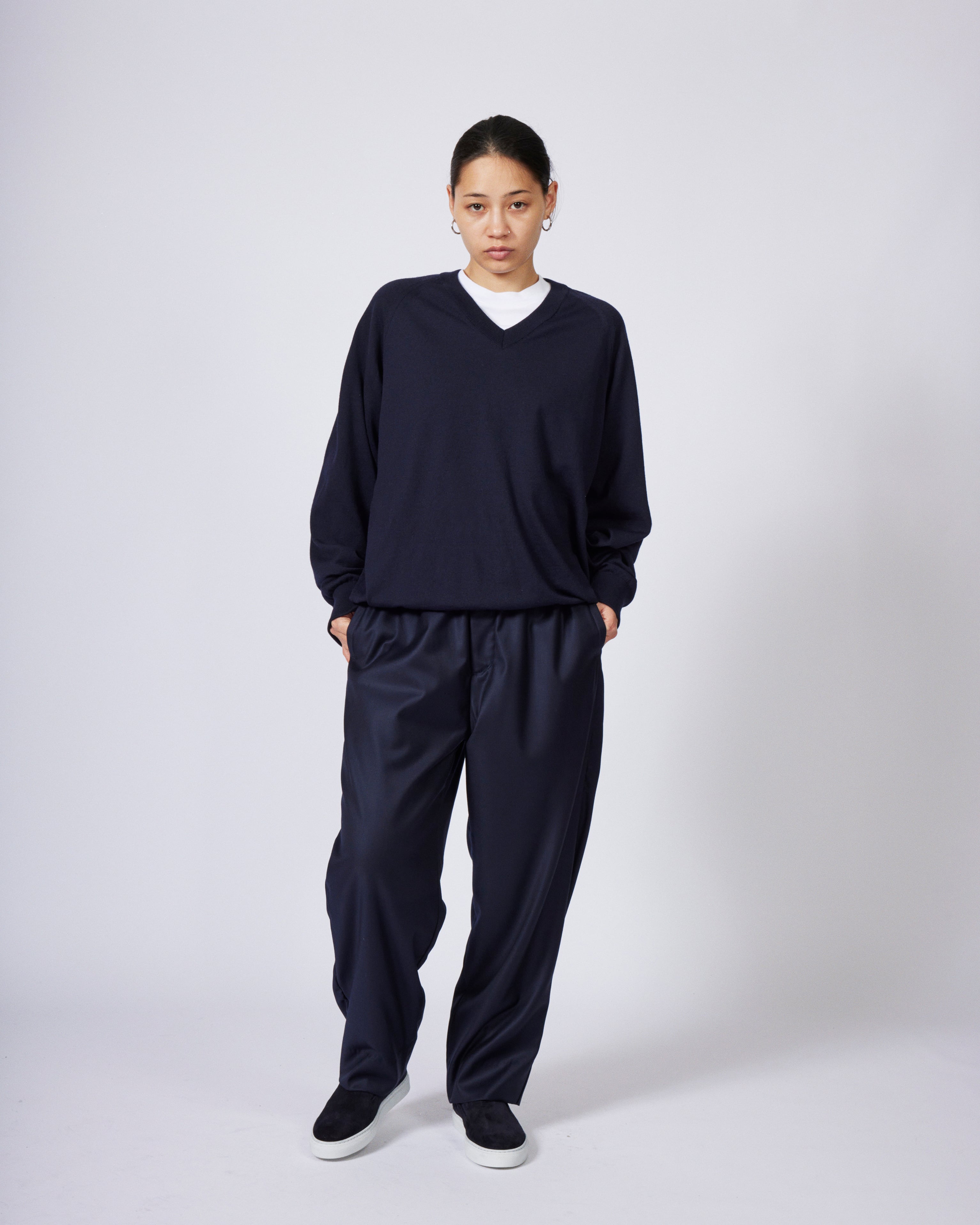 everyone easy slacks fabric by Loro Piana (NAVY) | everyone