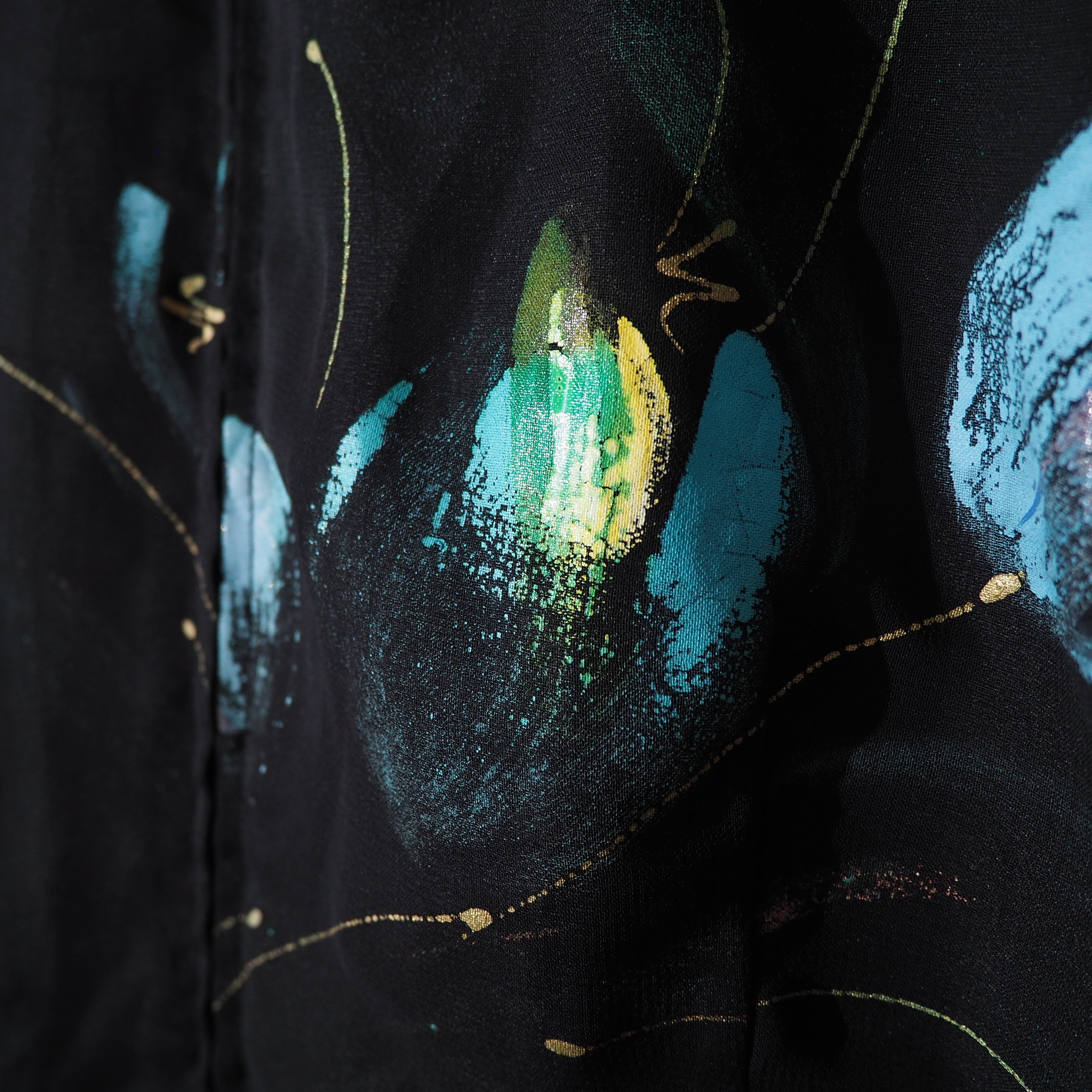 cold flower painted × asymmetry frill vintage onepiece dress