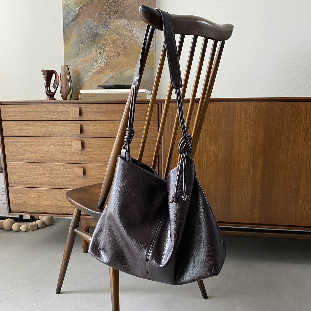 Grained eco leather 2way bag/bordeaux brown