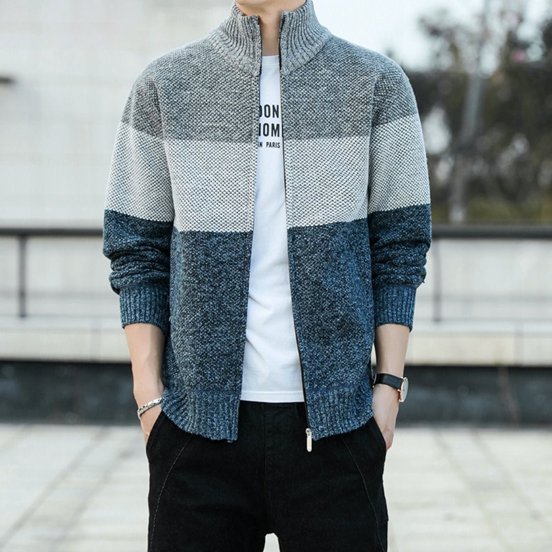 ミックスボーダー ジップアップカーディガン 4カラー A1801 | メンズ