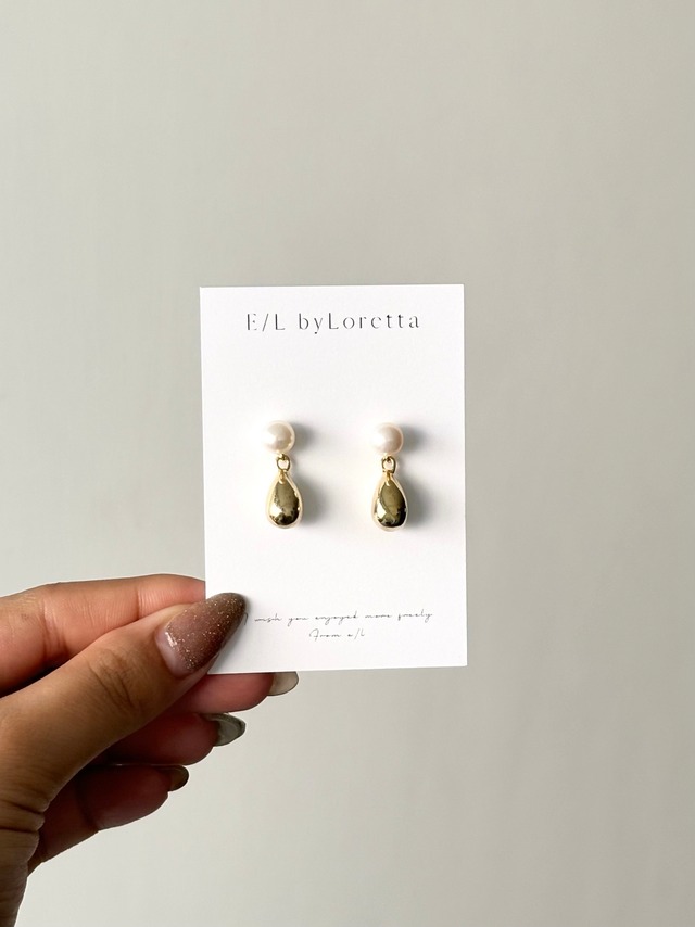 Pearl metal drop pierce/earring(Gold)