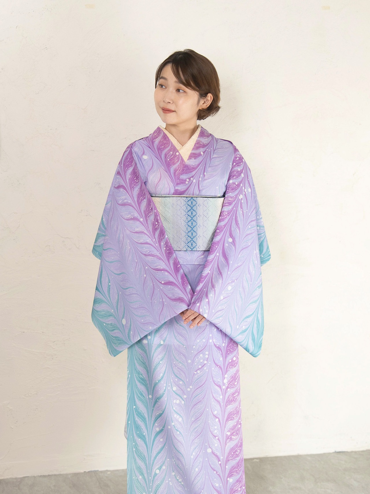 〈再販〉《夜の海とカシスの香り》大矢羽柄 × ドット セオアルファ着物｜春秋単衣・盛夏対応