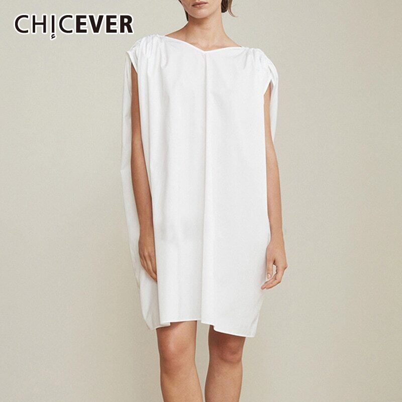 CHICEVERシャーリングドレスレディースVネッククロークノースリーブプラスサイズルーズサイズ膝丈ドレス2021夏 大きめサイズ サマー 夏物 6base555931944411