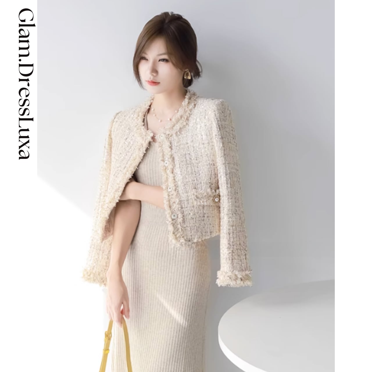 ラメフリンジツイード ノーカラージャケット_K192