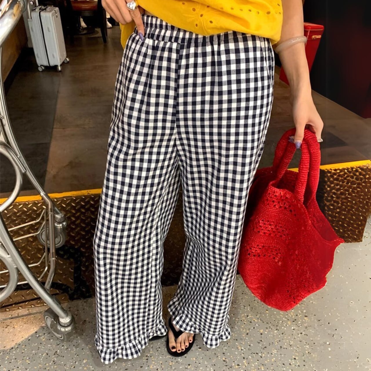 フリルヘムギンガムチェックパンツ R01192
