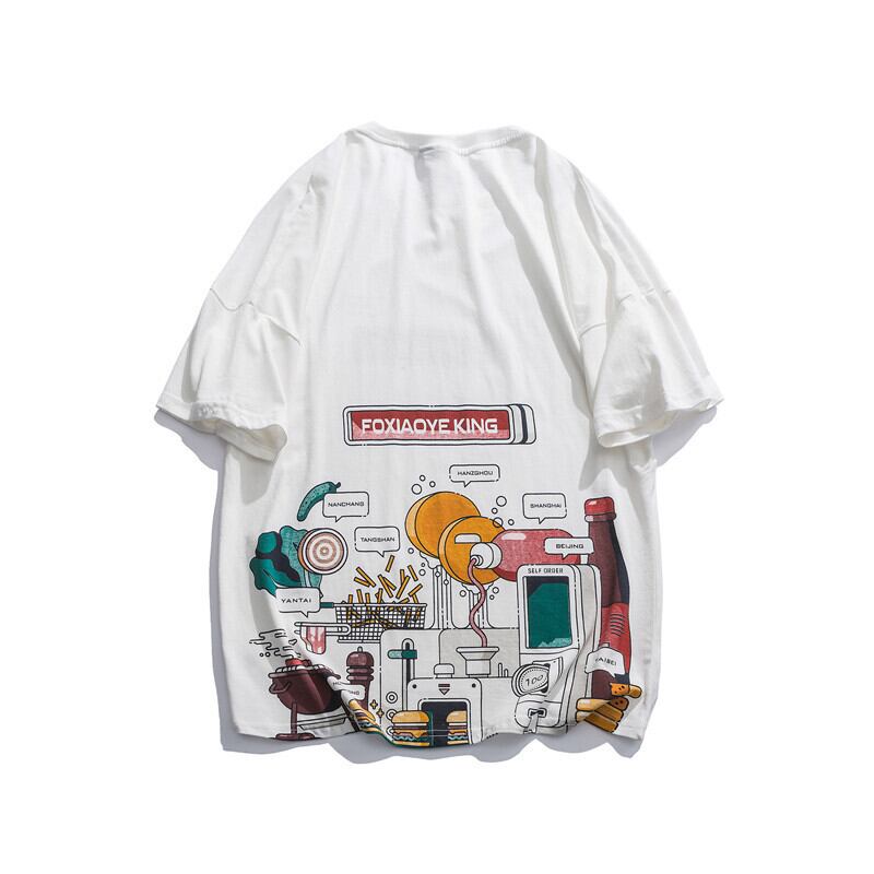 Yidaoヴィンテージサマーニュースタイルファンパターンプリント半袖TシャツメンズルーズラウンドネックTEEパーソナリティトレンドトップ-Alibaba 夏物 Oネック ビンテージ hip6-161123527077423