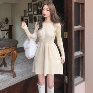 【送料無料】 ワンピース 4色 ニットワンピ ミニ 袖あり 長袖 クルーネック Aライン フレア 立体感 ケーブルニット 厚手生地 可愛い 大人可愛い きれいめ シンプル カジュアル シック コンサバ 華やか 大人 上品 おしゃれ お洒落 こなれ感 高見え ラフ 冬 あったか 20代 30代 レディース 女性用 デート お出かけ 女子会 お呼ばれ 休日 お茶会 授業参観 着回し 普段使い オルチャン 韓国系 ファッション 楽ちん 体型カバー 定番 プチプラ 着痩せ   インスタ映え モノトーン カラバリ