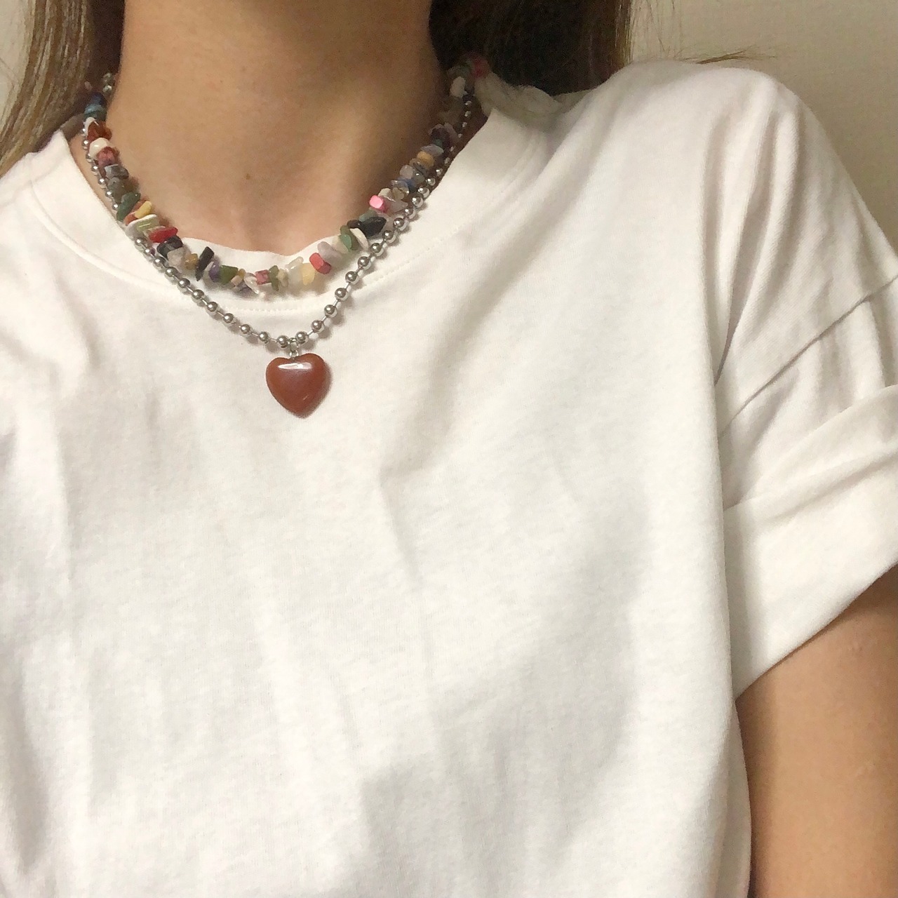 【自分でカスタム】ハートチャーム　ロングネックレス ［SSN016］