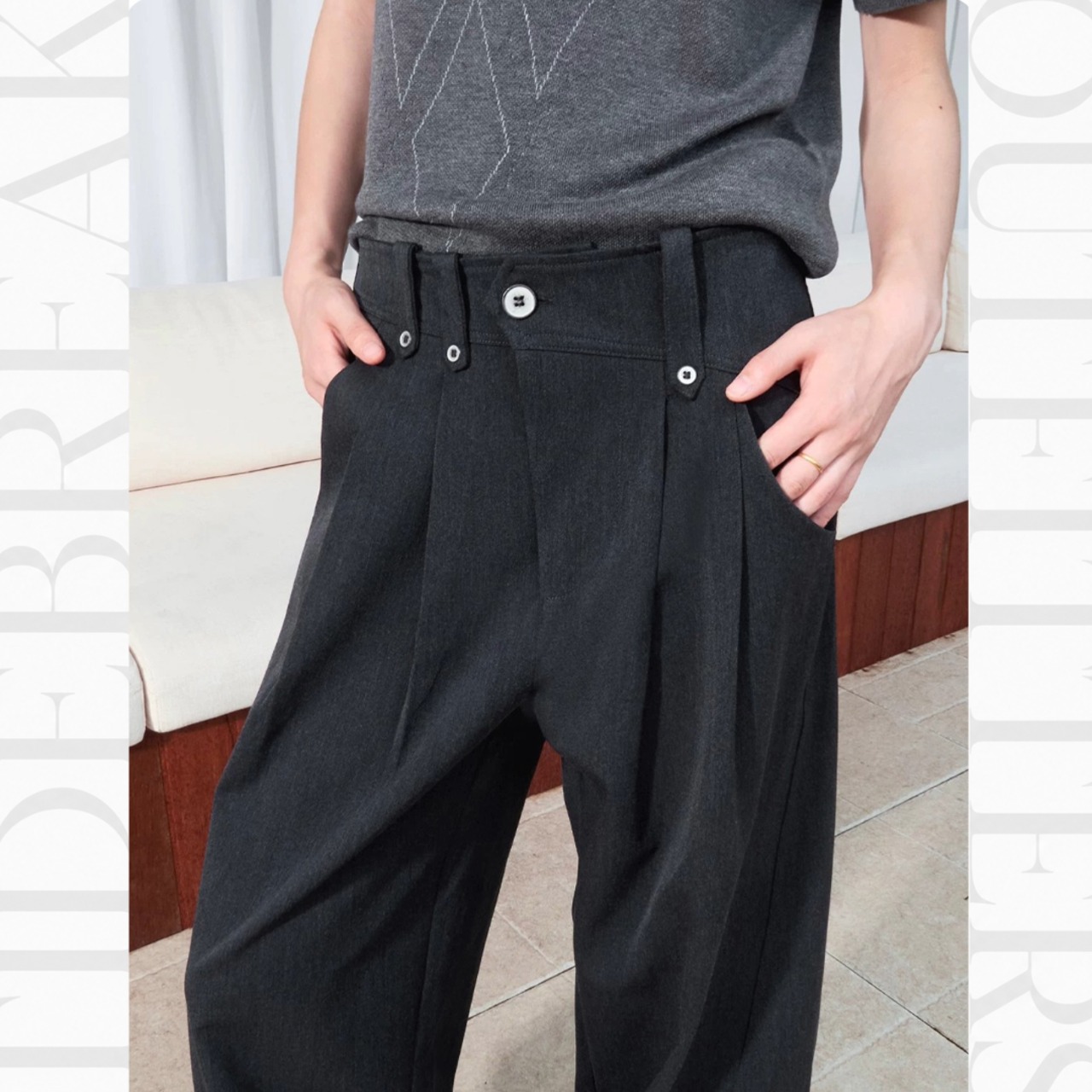 Slanted Waist Pleated Wide Pants TB2433・画像9
