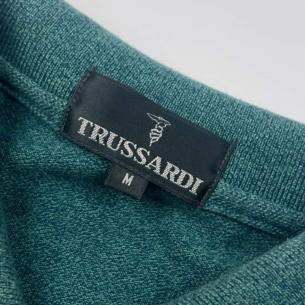 TRUSSARDI トラサルディ 鹿の子 長袖 ポロシャツ M/グリーン系 メンズ