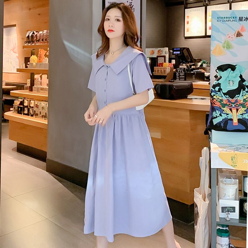 【新作】【送料無料】 マタニティウェア2020夏の新しいシフォン人形の襟ルーズドレスミドル丈のトレンディなマタニティドレス-アリババ サマー 夏物 expec278216139839