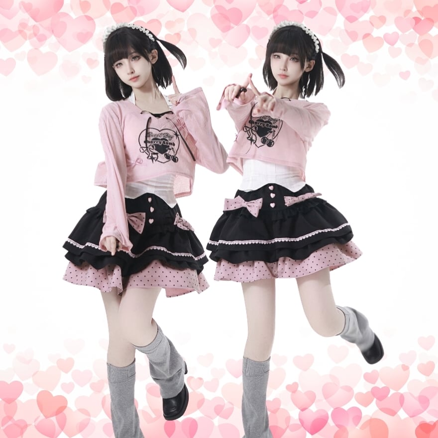 夢かわいい セミロリ ミニスカート 水玉 リボン pinksavior