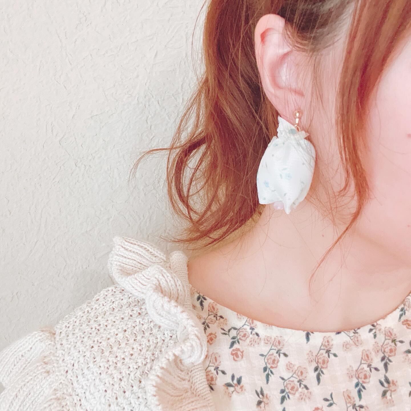 Vintage baby fabric x Tulip 耳飾り(B)♡イヤリング・ピアス