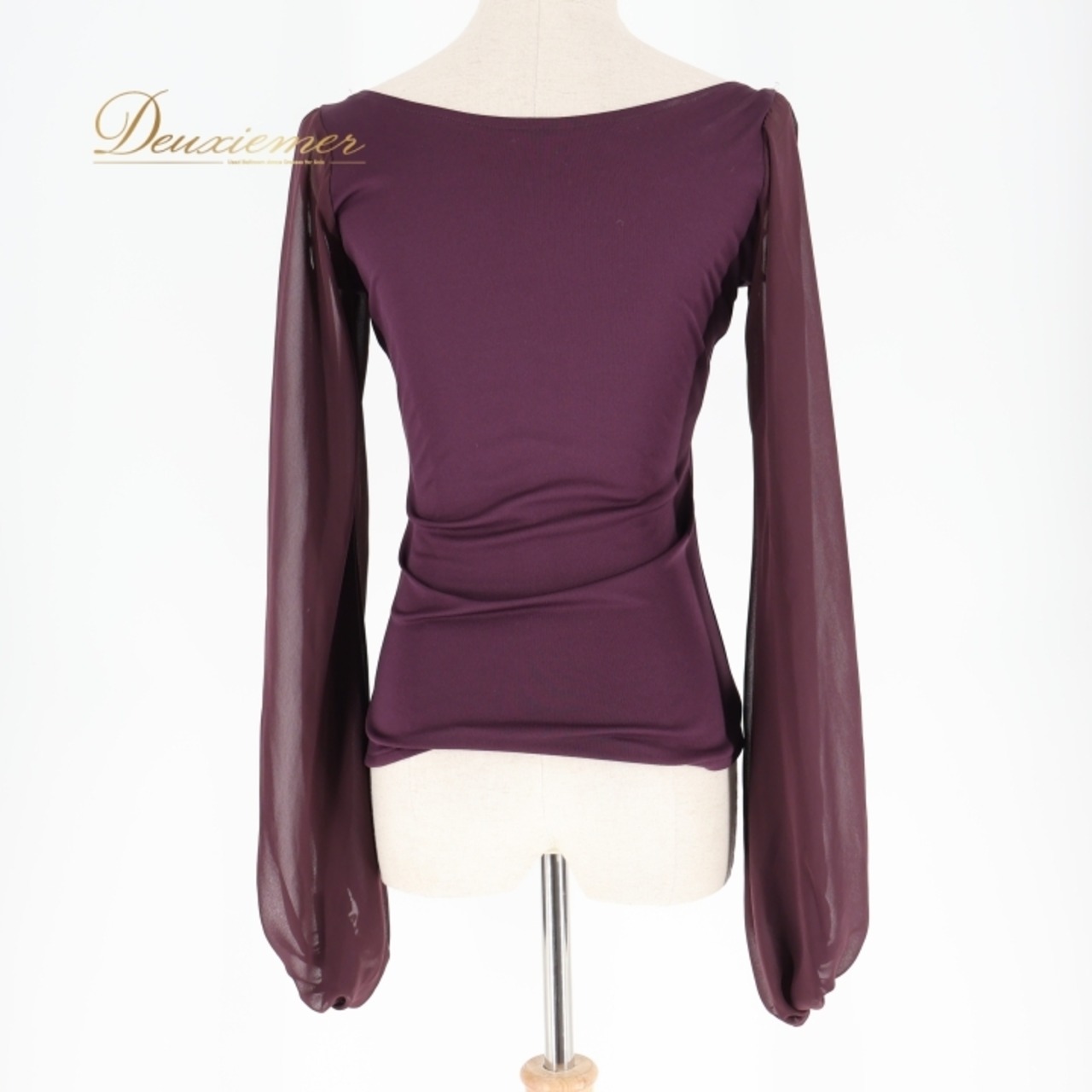 社交ダンス 衣装 トップス ブラウス パープル系 白樺ドレス 日本製 無地 シンプル 練習 レッスン 伸縮 ストレッチ 紫 透け感 長袖 上品 落ち着いた色 ダンス衣装 イベント ステージ パーティー かわいい