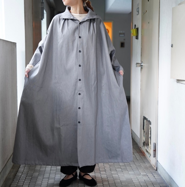 YARMO / High Collar Gathered Dress　OP39 GRAY