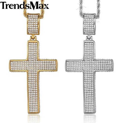 【送料無料】 メンズ ネックレス CZ クロス ペンダント ステンレス ロープ チェーン ゴールド シルバー 74cm 20000744