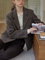 Carreaux Wool Herringbone Tailored Jacket F0856