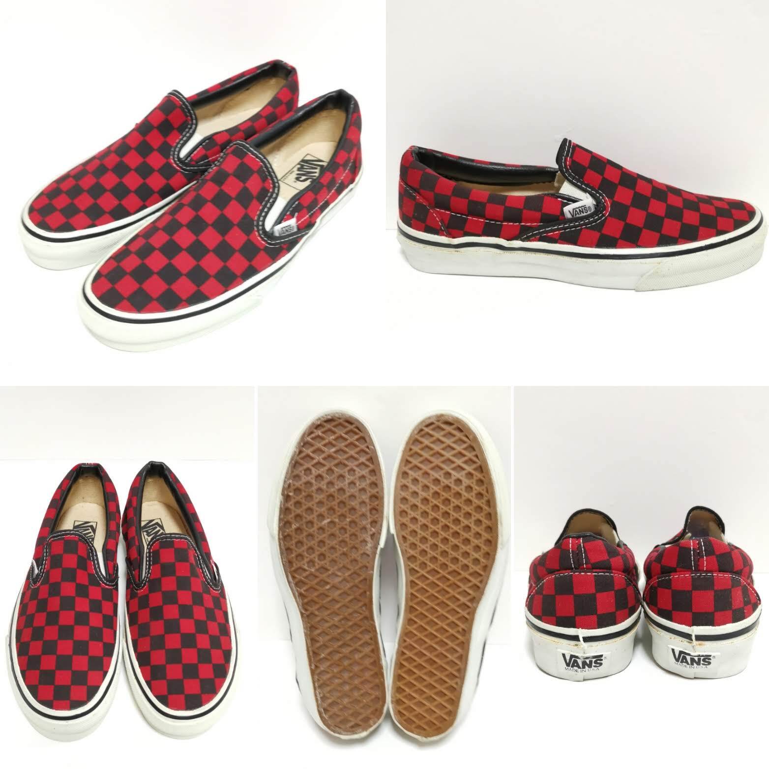 送料無料 26㎝ 90s VANS SLIP-ON スリッポン 黒赤 US8 USA製 送料無料 26㎝ 90s VANS SLIP-ON スリッポン 黒赤 US8 USA製