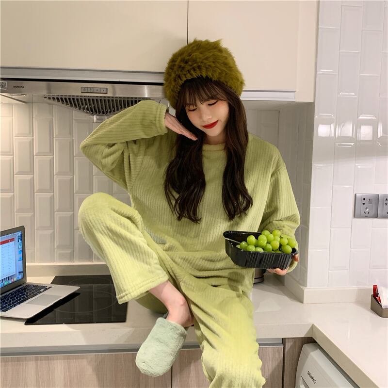 カラーストライプラウンドネックプルオーバー レディースオータムウィンターベルベット ロング 秋物 冬物 Oネック 萌量不足87338535694