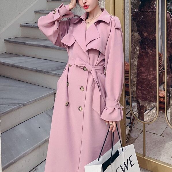 ティアードトレンチコート　ピンク　Mサイズ トレンチコート 大人可愛い♪ ピンク 韓国 ロング 無地 (コート