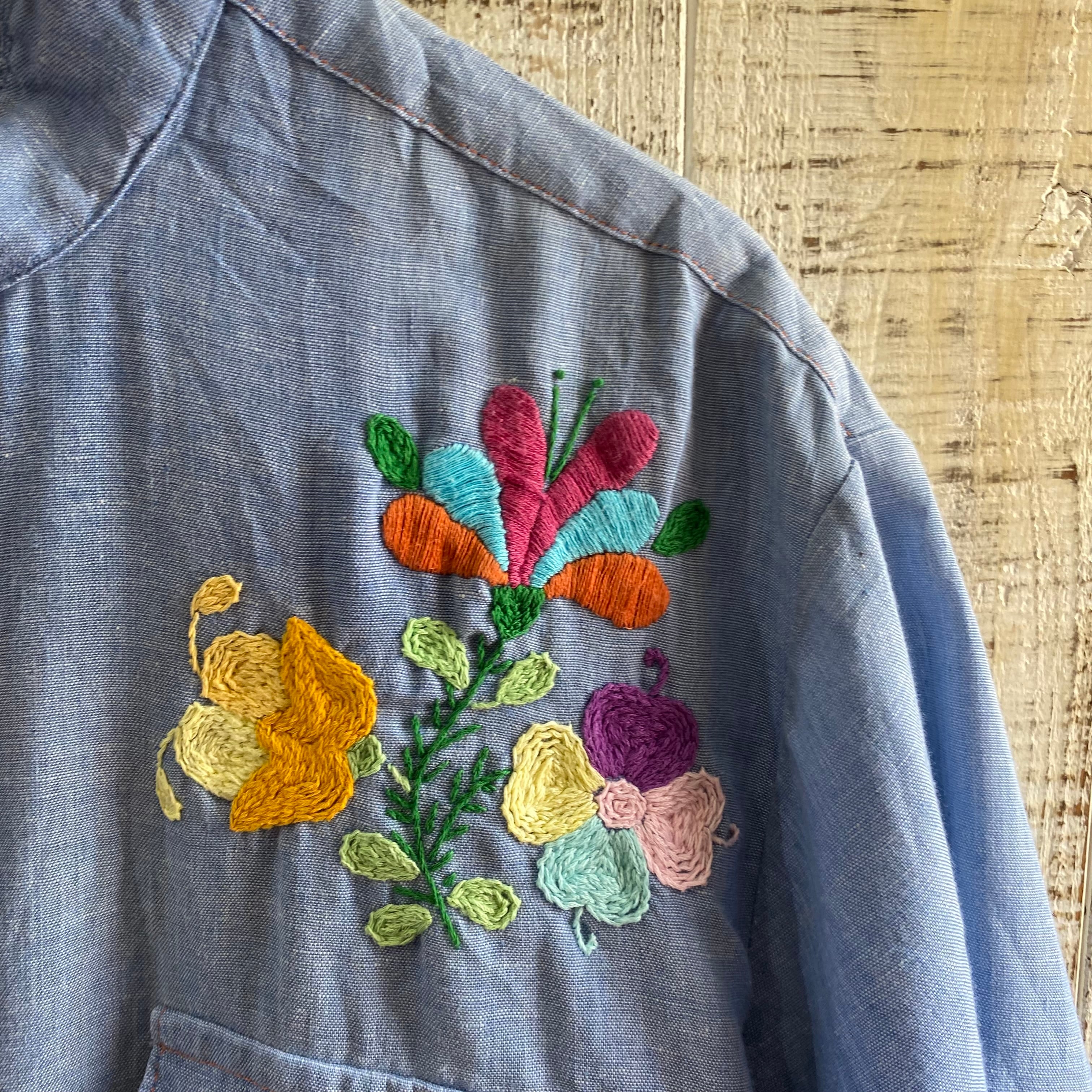 レディース 70s jc penny plain pockets シャンブレーシャツ 刺繍