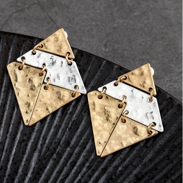 【TR0418】Connected Rhombus Stud Earrings