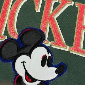 【GENUS】90s  USA製 スウェットシャツ トレーナー ディズニー ミッキーマウス Disney XL ビッグサイズ ディープグリーン 刺繍 プリント SWEATSHIRTS ヴィンテージ ビンテージ  US古着