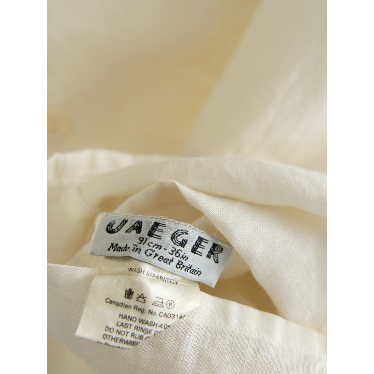 【JAEGER】Made in Great Britain 100% Linen H/S Collarless Blouse（イエーガー イギリス製 半袖ノーカラー リネンブラウス）