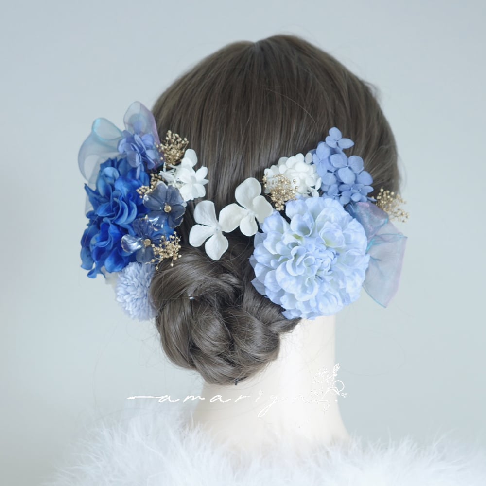 髪飾り ブルーダリアとアメリカンフラワー | amariya