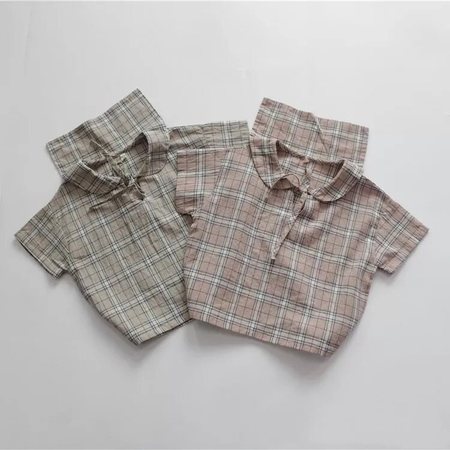 【Picoシャツ】size120チェックセーラー（ブラウン）