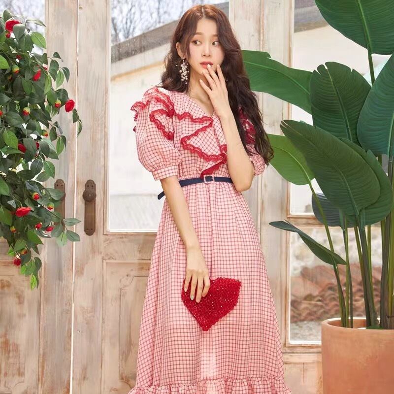 ピンクハウス　パープル ギンガムチェック フレアロングスカート ピンクハウス パープル ギンガムチェック フレアロングスカート