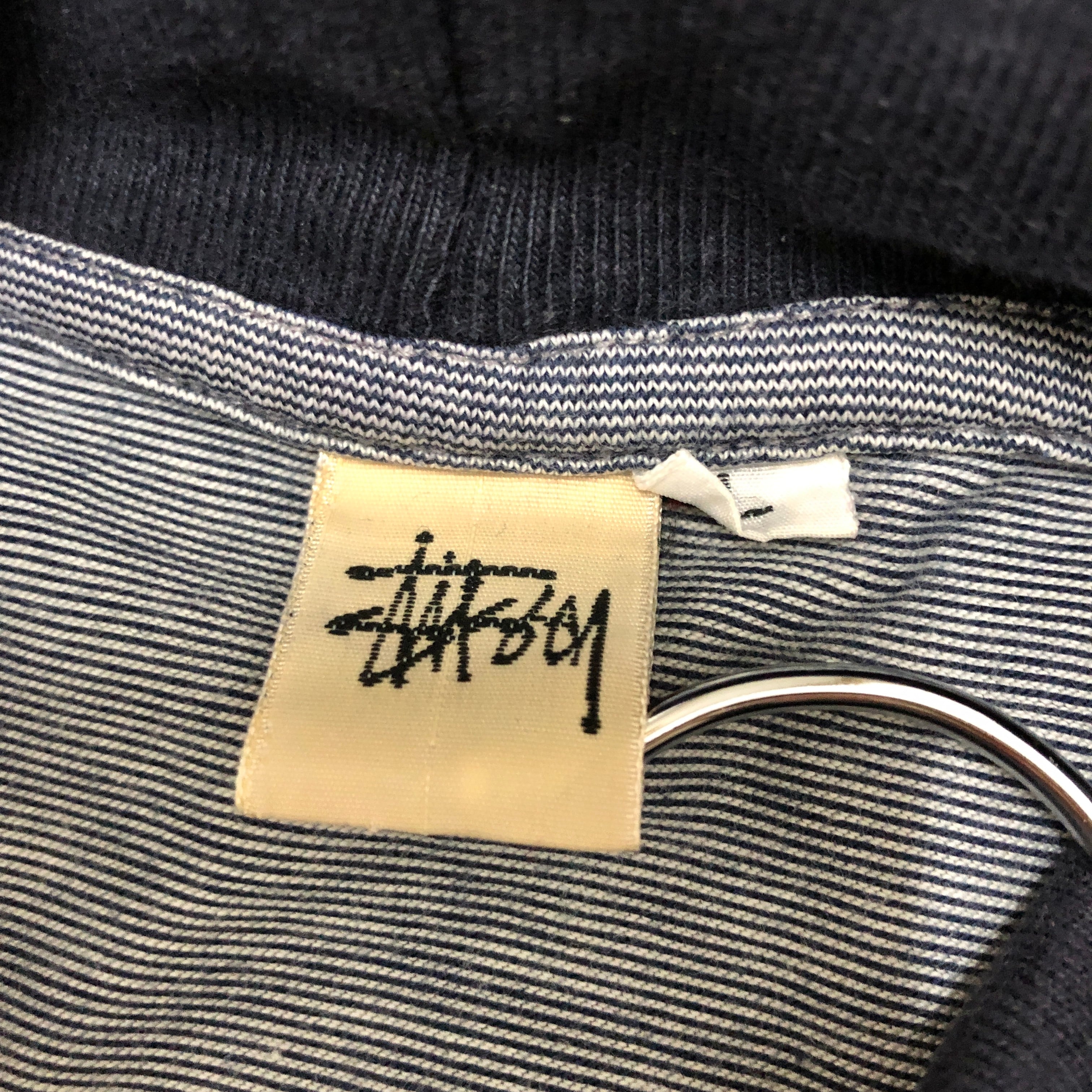 90s OLD STUSSY/Border Turtleneck L/S Tee/INDONESIA製/白タグ/L