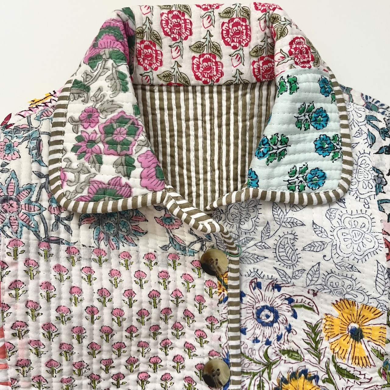 ＜PHET AND PLOY＞QUILTED JACKET キルト ジャケット キッズ（khaki stripe） - 2