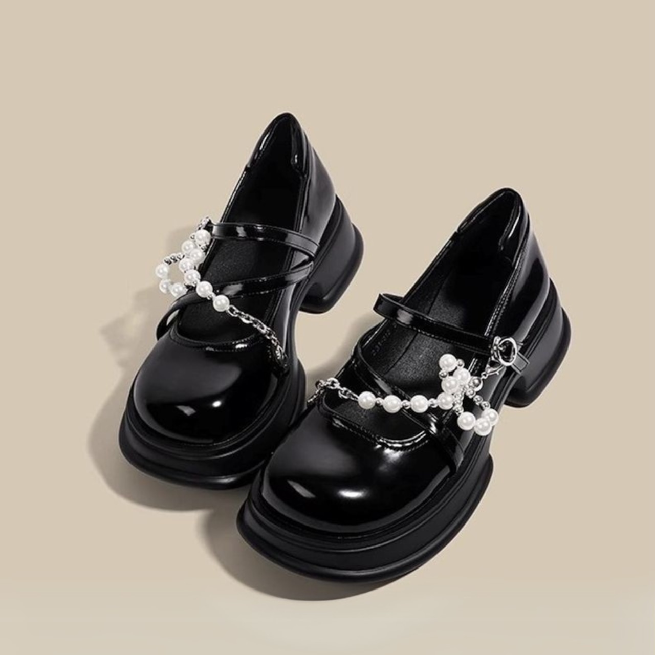 パールチェーン クロスデザイン シューズ  90017