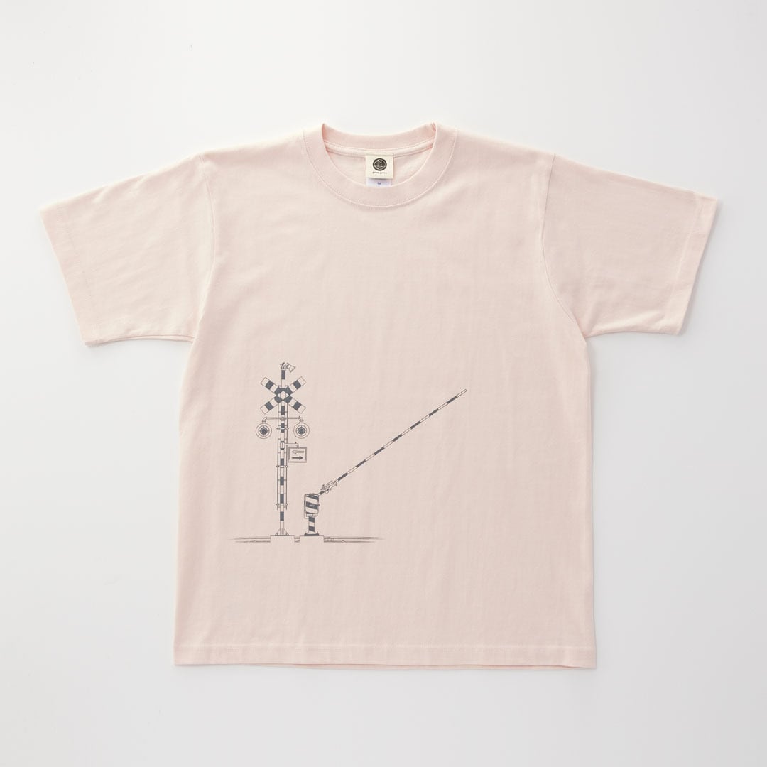 鉄道Tシャツ｜踏切 （ Baby Pink × Dark Gray ） 鉄道グッズ ピンク
