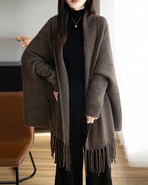 フリンジショールカーディガン 2color A0631
